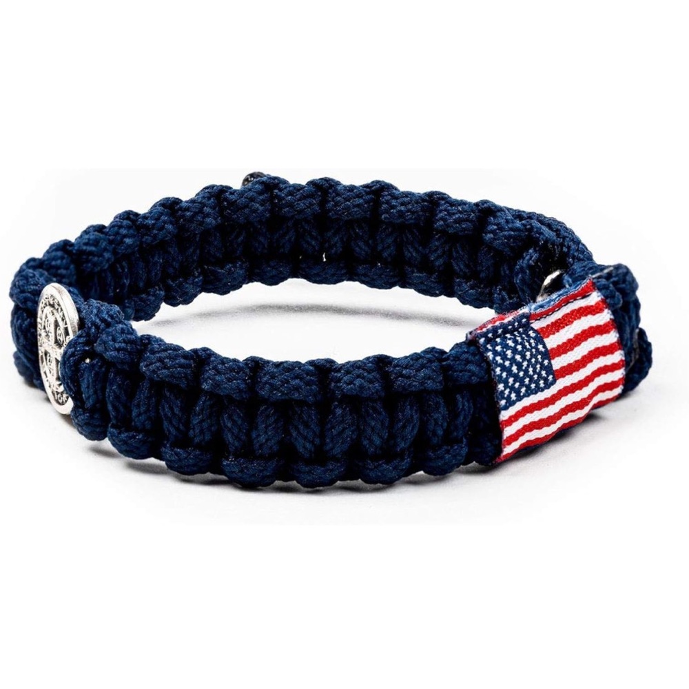 My Saint My Hero Men’s God Bless America St. Benedict Medal Handwoven Bracelet